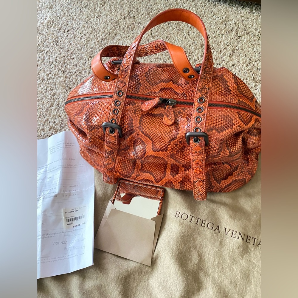 Bottega Veneta Python Skin Orange Leather Shoulde… - image 2